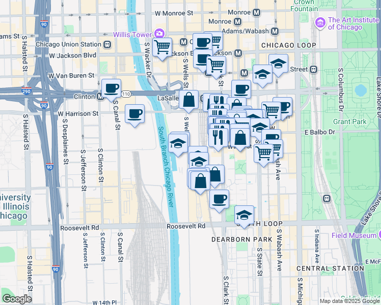 map of restaurants, bars, coffee shops, grocery stores, and more near in Chicago