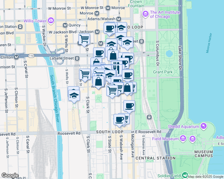 map of restaurants, bars, coffee shops, grocery stores, and more near in Chicago