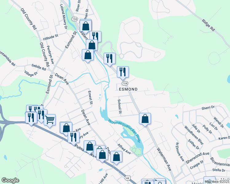 map of restaurants, bars, coffee shops, grocery stores, and more near 12 Arnold Avenue in Smithfield