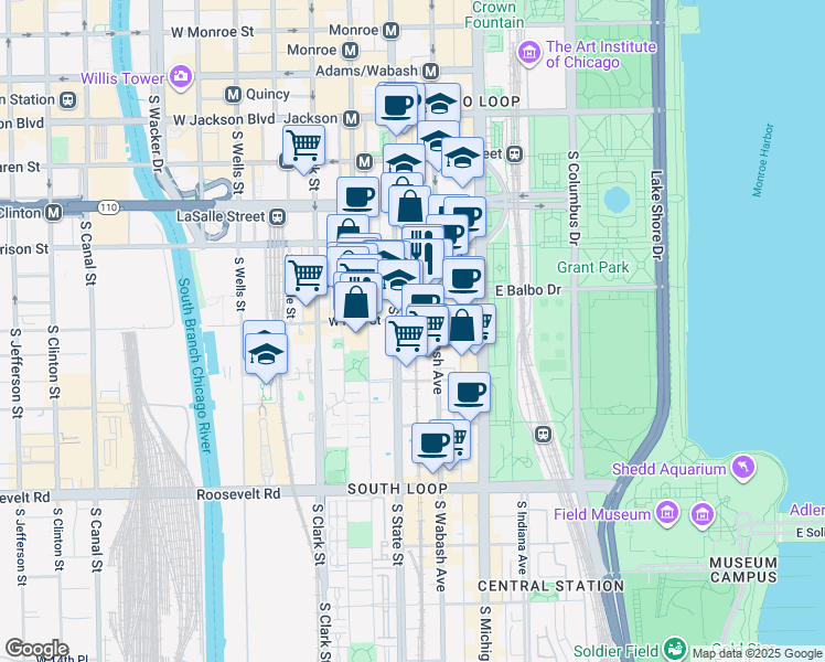 map of restaurants, bars, coffee shops, grocery stores, and more near in Chicago