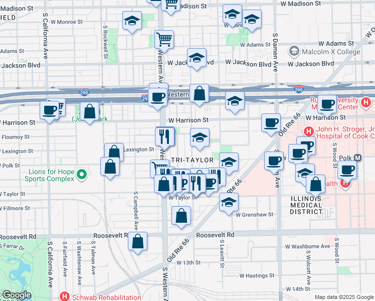 map of restaurants, bars, coffee shops, grocery stores, and more near in Chicago