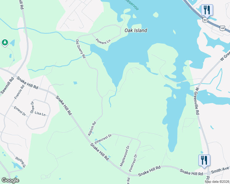 map of restaurants, bars, coffee shops, grocery stores, and more near 86 Aldrich Road in Glocester