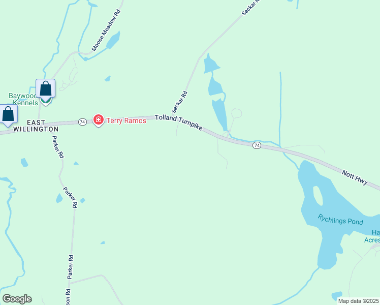 map of restaurants, bars, coffee shops, grocery stores, and more near 472 Tolland Turnpike in Willington