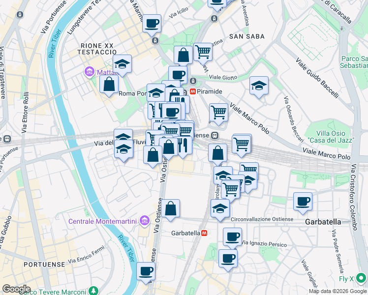 map of restaurants, bars, coffee shops, grocery stores, and more near 39 Via Pellegrino Matteucci in Rome