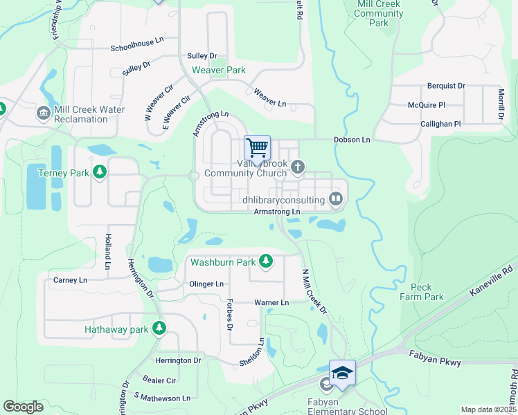 map of restaurants, bars, coffee shops, grocery stores, and more near 39W242 Armstrong Lane in Geneva