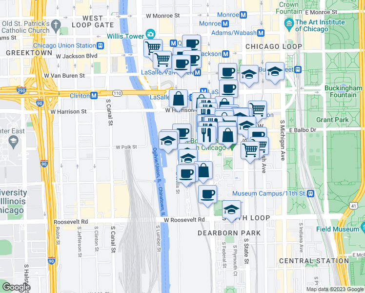 map of restaurants, bars, coffee shops, grocery stores, and more near in Chicago