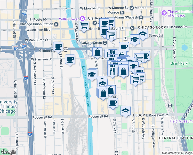 map of restaurants, bars, coffee shops, grocery stores, and more near in Chicago