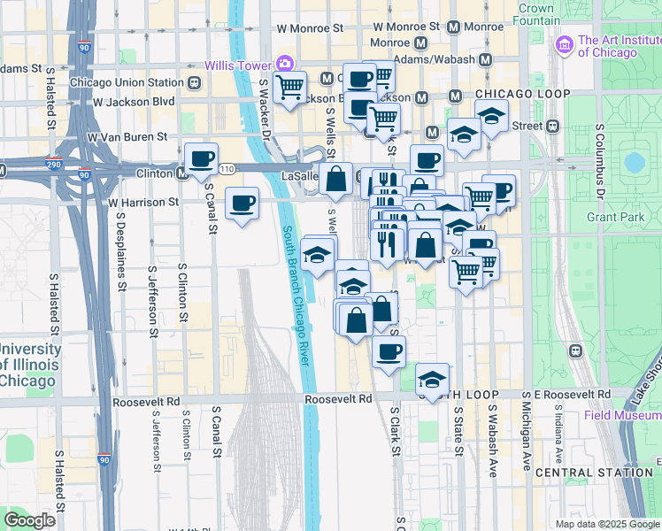 map of restaurants, bars, coffee shops, grocery stores, and more near in Chicago