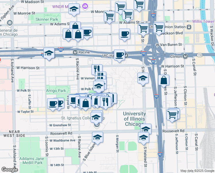 map of restaurants, bars, coffee shops, grocery stores, and more near in Chicago
