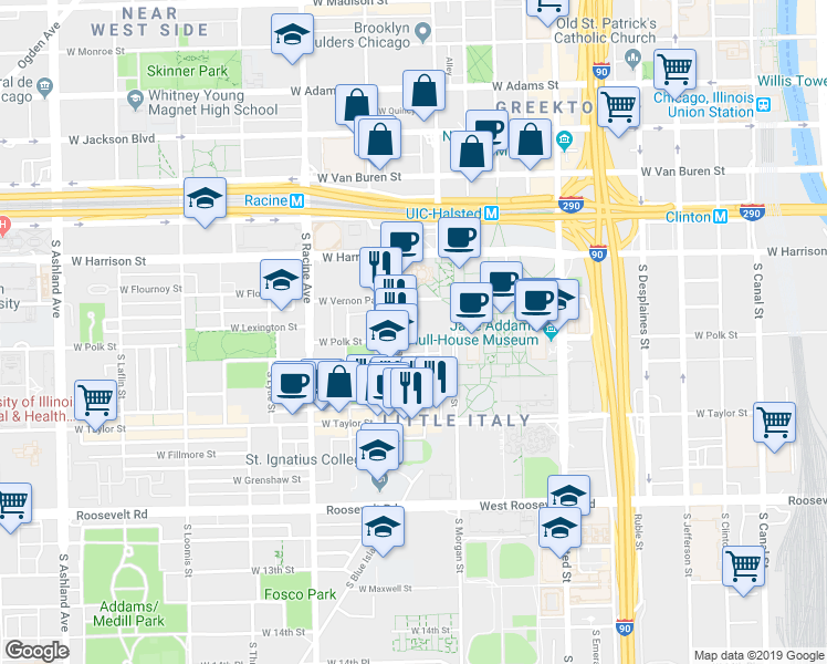 map of restaurants, bars, coffee shops, grocery stores, and more near in Chicago