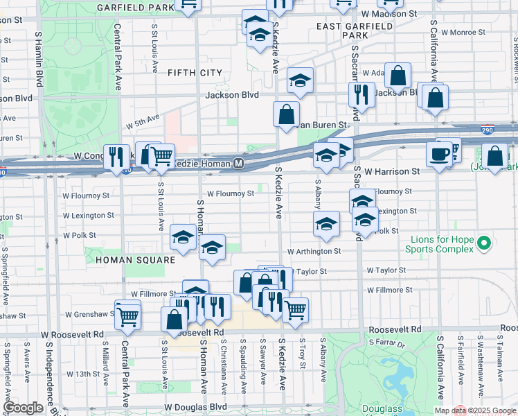 map of restaurants, bars, coffee shops, grocery stores, and more near in Chicago