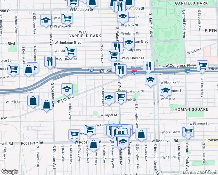 map of restaurants, bars, coffee shops, grocery stores, and more near 4056 West 5th Avenue in Chicago