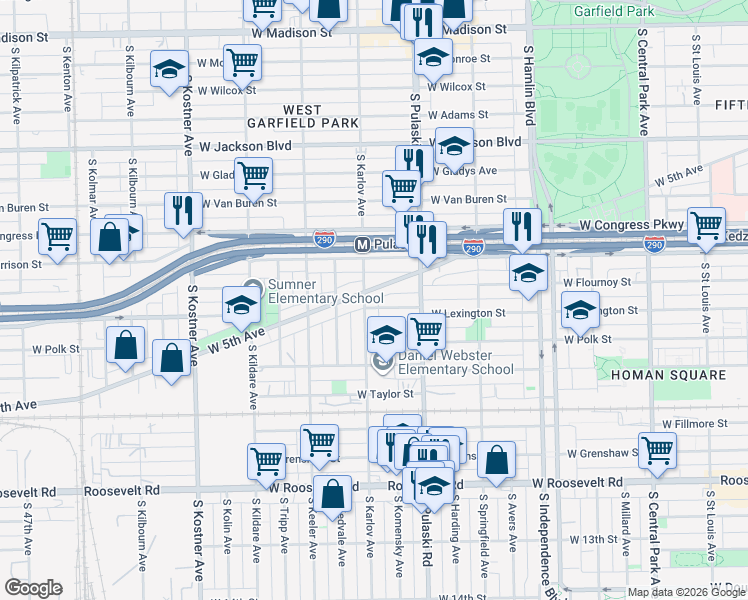 map of restaurants, bars, coffee shops, grocery stores, and more near 4056 West 5th Avenue in Chicago