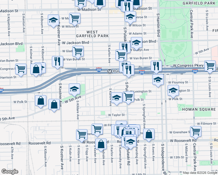 map of restaurants, bars, coffee shops, grocery stores, and more near 4056 West 5th Avenue in Chicago