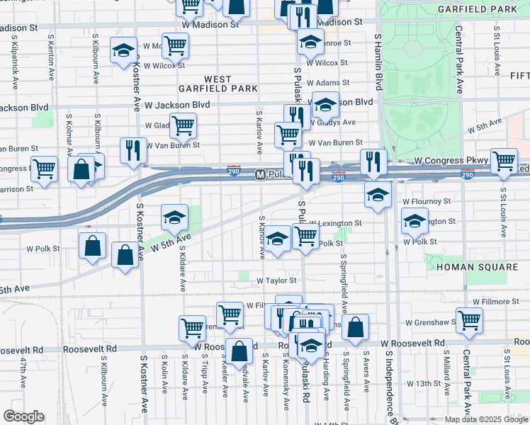 map of restaurants, bars, coffee shops, grocery stores, and more near 701 South Karlov Avenue in Chicago