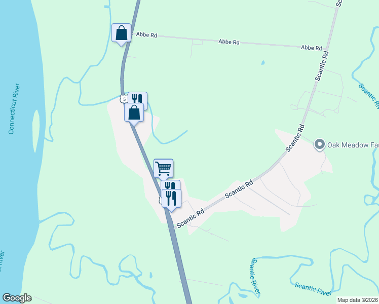 map of restaurants, bars, coffee shops, grocery stores, and more near 259 South Main Street in East Windsor