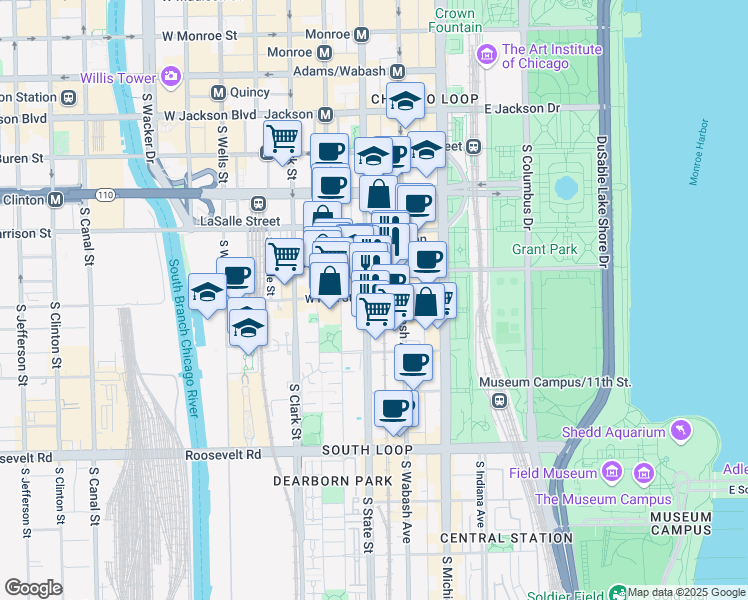 map of restaurants, bars, coffee shops, grocery stores, and more near in Chicago