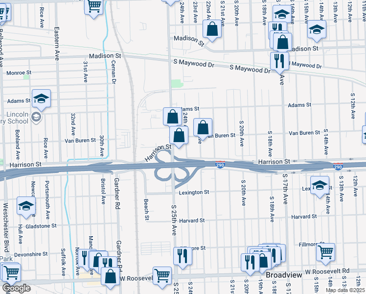 map of restaurants, bars, coffee shops, grocery stores, and more near 1136 24th Avenue in Bellwood