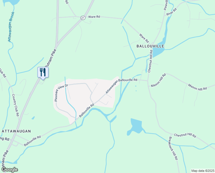 map of restaurants, bars, coffee shops, grocery stores, and more near 180 Ballouville Road in Killingly