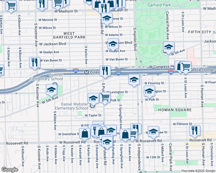 map of restaurants, bars, coffee shops, grocery stores, and more near 3943 West Flournoy Street in Chicago