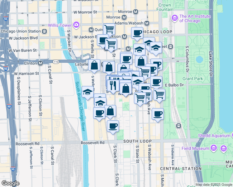 map of restaurants, bars, coffee shops, grocery stores, and more near in Chicago