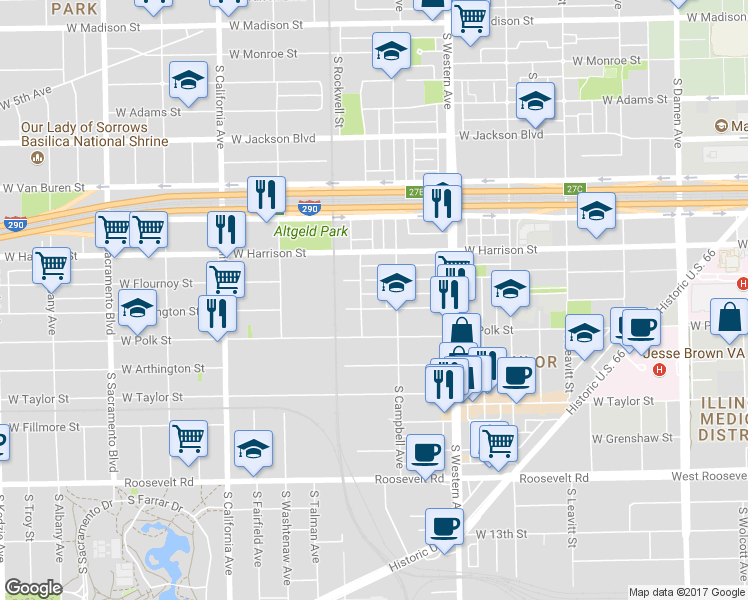 map of restaurants, bars, coffee shops, grocery stores, and more near 6035 South Maplewood Avenue in Chicago