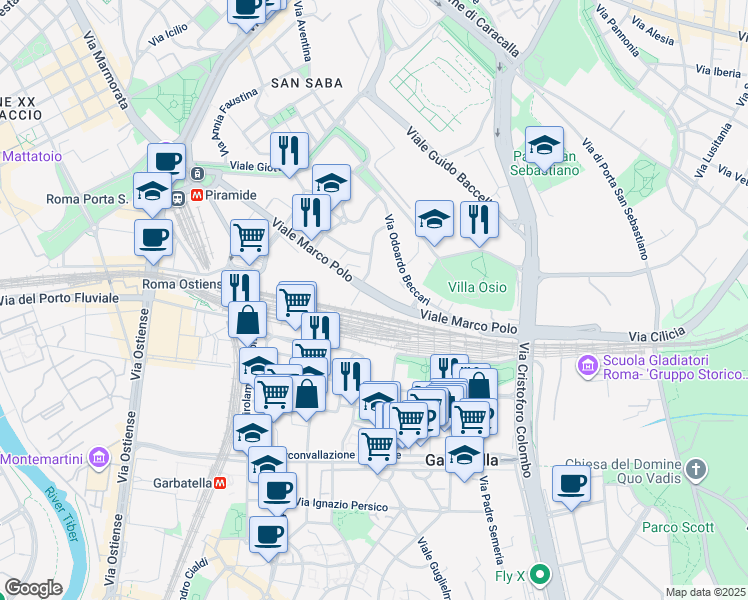 map of restaurants, bars, coffee shops, grocery stores, and more near in Roma
