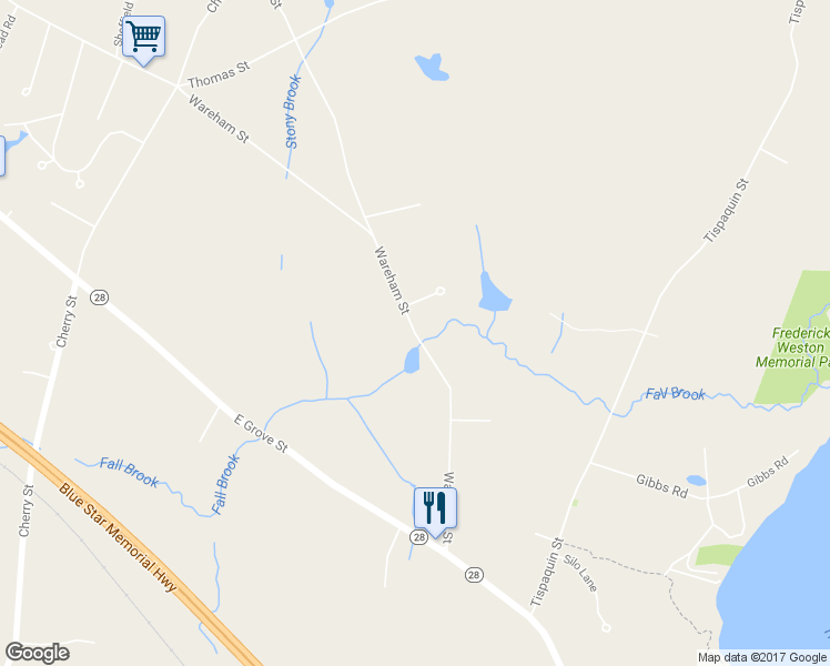 map of restaurants, bars, coffee shops, grocery stores, and more near 275 Wareham Street in Middleborough