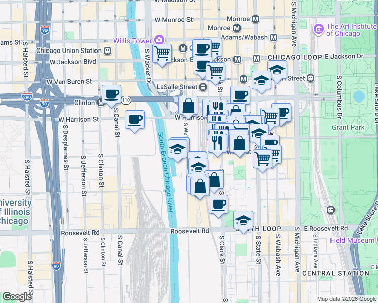 map of restaurants, bars, coffee shops, grocery stores, and more near in Chicago