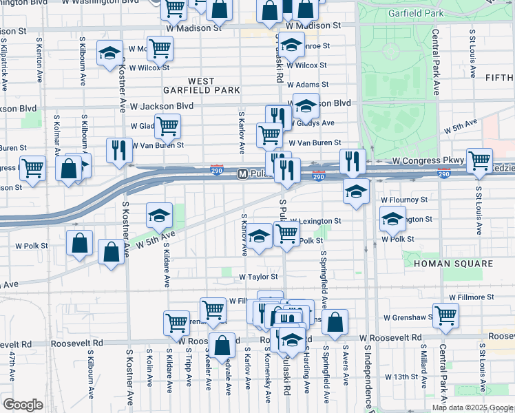 map of restaurants, bars, coffee shops, grocery stores, and more near 4056 West 5th Avenue in Chicago