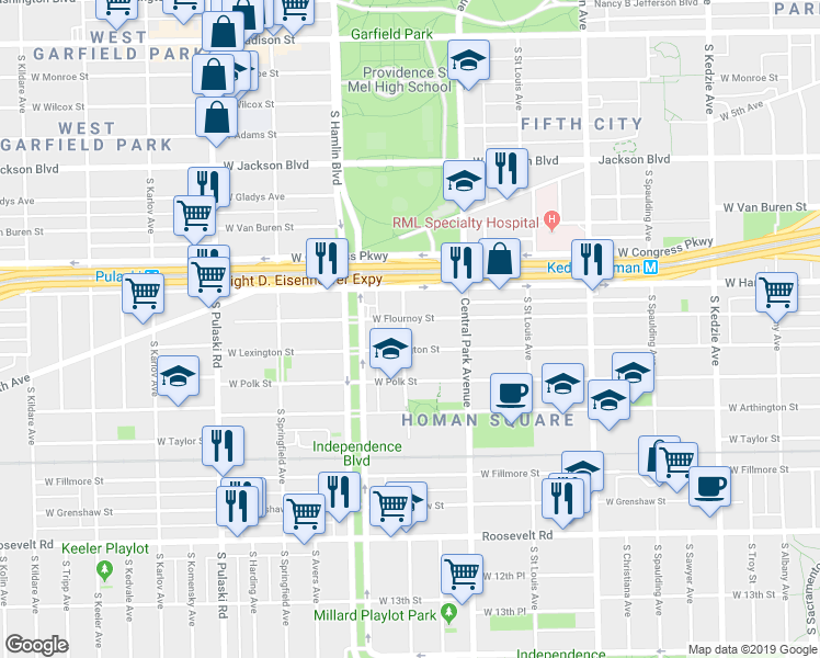 map of restaurants, bars, coffee shops, grocery stores, and more near 709 South Lawndale Avenue in Chicago