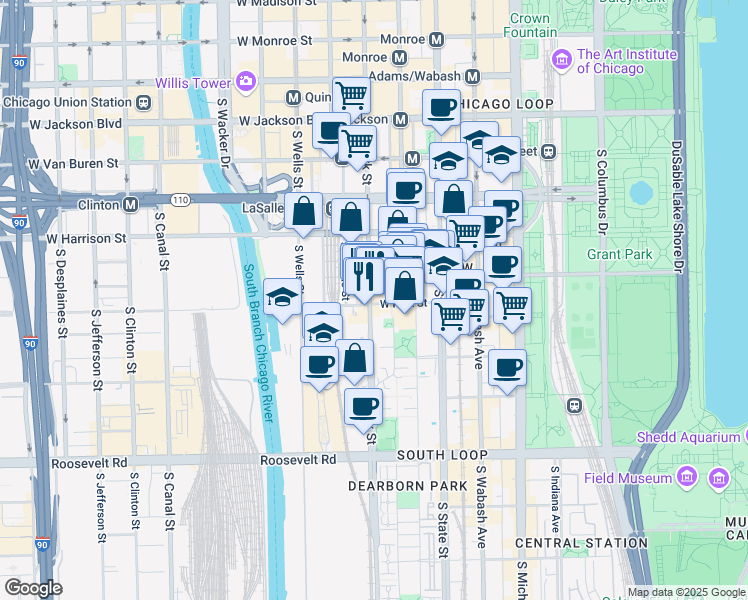 map of restaurants, bars, coffee shops, grocery stores, and more near in Chicago