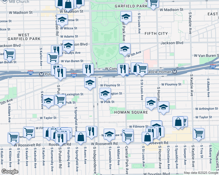 map of restaurants, bars, coffee shops, grocery stores, and more near 707 South Lawndale Avenue in Chicago