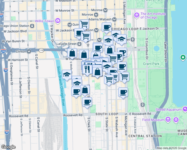 map of restaurants, bars, coffee shops, grocery stores, and more near in Chicago