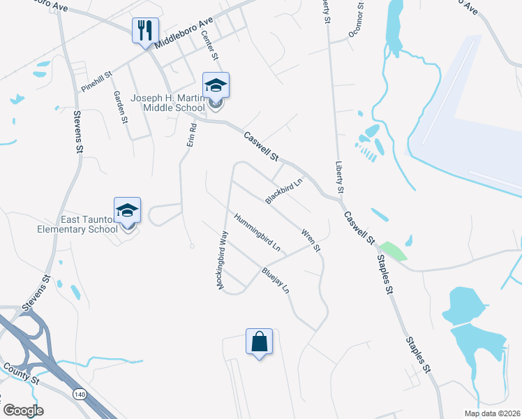 map of restaurants, bars, coffee shops, grocery stores, and more near 71 Wren Street in Taunton