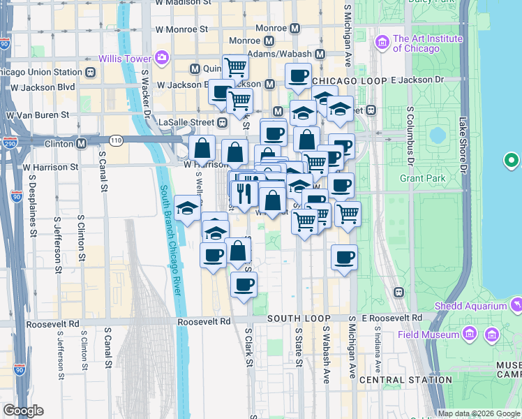 map of restaurants, bars, coffee shops, grocery stores, and more near in Chicago