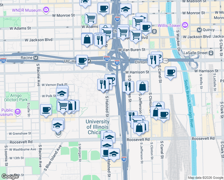 map of restaurants, bars, coffee shops, grocery stores, and more near 751 South Halsted Street in Chicago