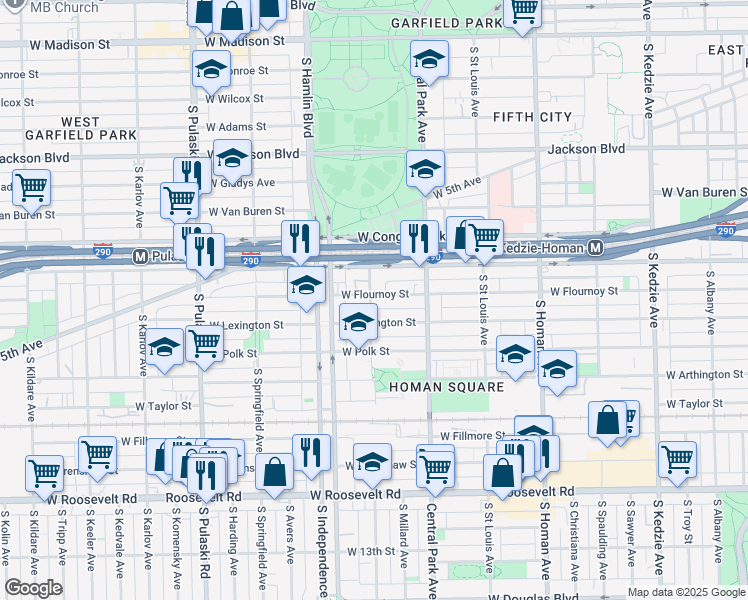 map of restaurants, bars, coffee shops, grocery stores, and more near 705 South Lawndale Avenue in Chicago