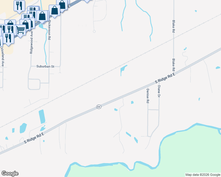 map of restaurants, bars, coffee shops, grocery stores, and more near 3901 South Ridge Road East in Ashtabula