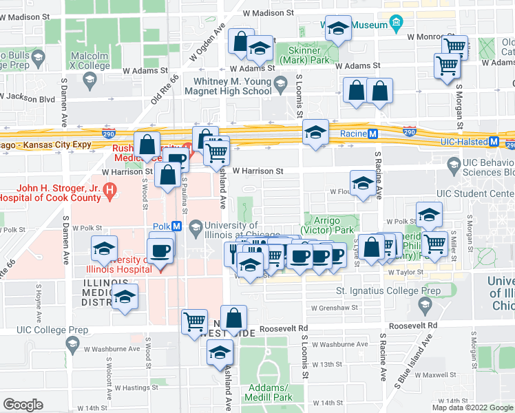 map of restaurants, bars, coffee shops, grocery stores, and more near in Chicago