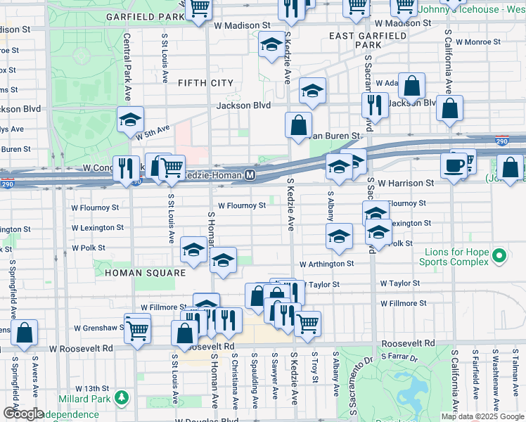 map of restaurants, bars, coffee shops, grocery stores, and more near in Chicago