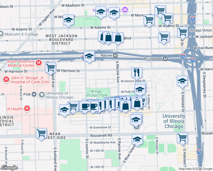 map of restaurants, bars, coffee shops, grocery stores, and more near 1246 West Lexington Street in Chicago