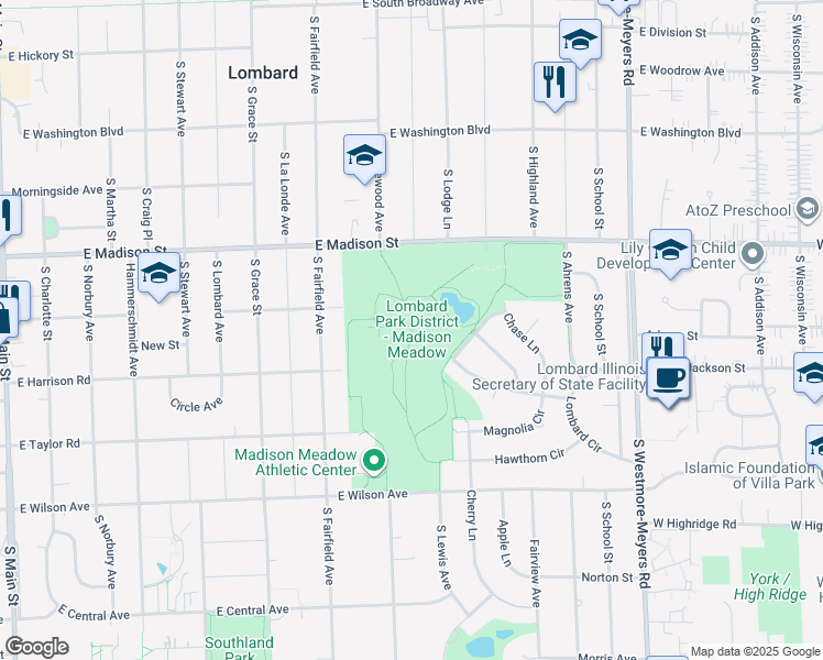 map of restaurants, bars, coffee shops, grocery stores, and more near in Lombard