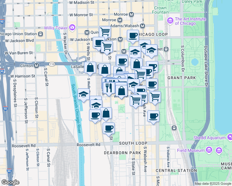 map of restaurants, bars, coffee shops, grocery stores, and more near in Chicago