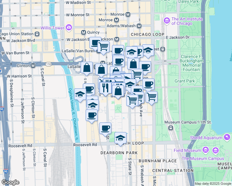 map of restaurants, bars, coffee shops, grocery stores, and more near in Chicago