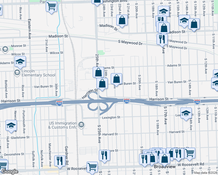 map of restaurants, bars, coffee shops, grocery stores, and more near 1112 23rd Avenue in Bellwood