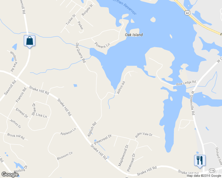 map of restaurants, bars, coffee shops, grocery stores, and more near 86 Aldrich Road in Glocester