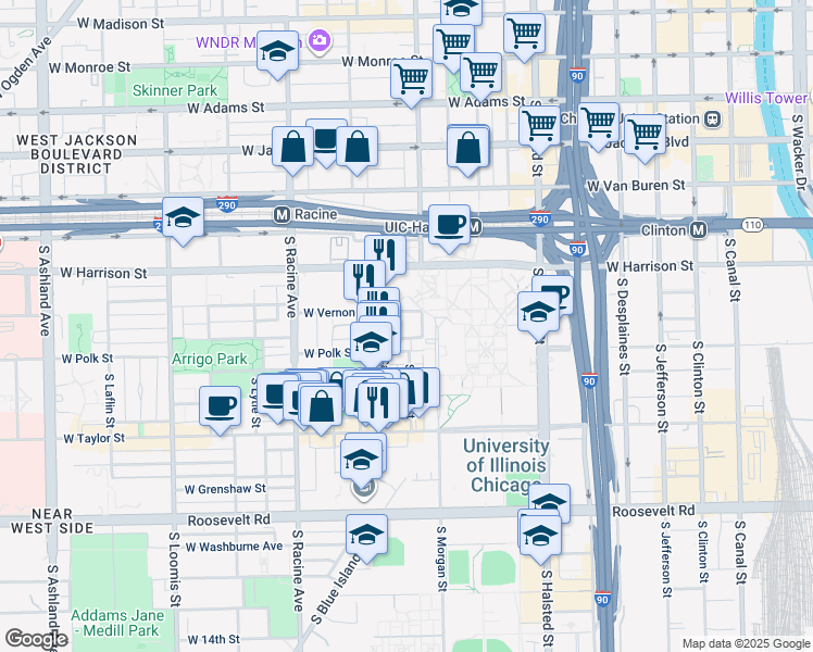 map of restaurants, bars, coffee shops, grocery stores, and more near 1027 West Vernon Park Place in Chicago