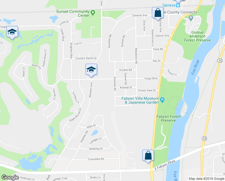 map of restaurants, bars, coffee shops, grocery stores, and more near 1408 Dunstan Road in Geneva