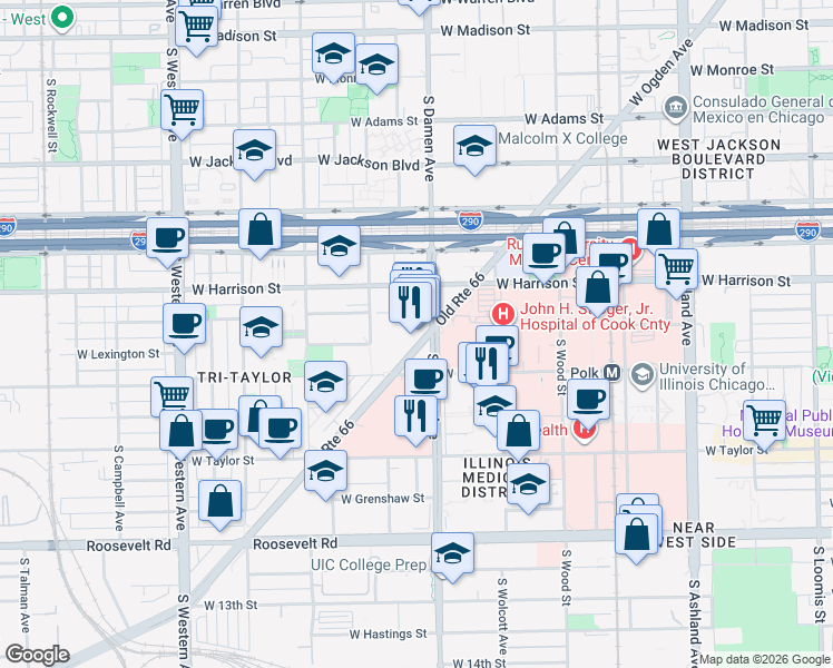 map of restaurants, bars, coffee shops, grocery stores, and more near in Chicago